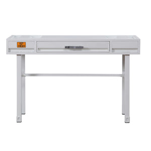 English Elm Metal Vanity Desk with Recessed Panel Design, One Drawer Accent Table for Stylish Bedroom Focal Point White B016P317132