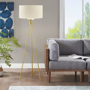 INK+IVY Pacific Modern/Contemporary Metal Tripod Floor Lamp with Glass Shade FPF21-0367 Gold