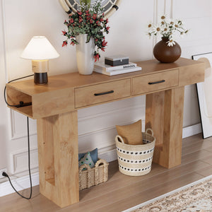 English Elm 63-Inch Farmhouse Console Table — 63" Long Sturdy Engineered MDF Entryway Sofa Hallway Display Surface Wood W1550P317441