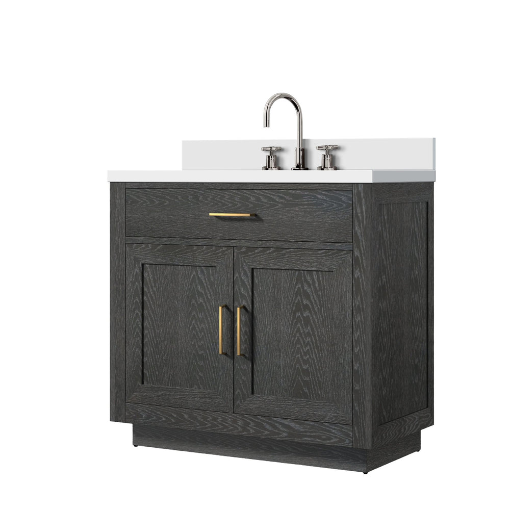 English Elm Black Oak Single Bath Vanity With Cultured Marble Top & Complete Faucet Set - Elegant 36" Design B2731P260818