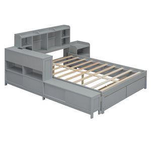 English Elm Full Size Wooden Platform Bed With Storage, Nightstand, Usb Desk, 2 Drawers - Stylish Gray Design N820S00029E