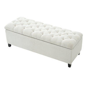 English Elm Ottoman Storage Bench Boucle Tufted Upholstered with Rubberwood Legs Bedroom Entryway N779P369512W