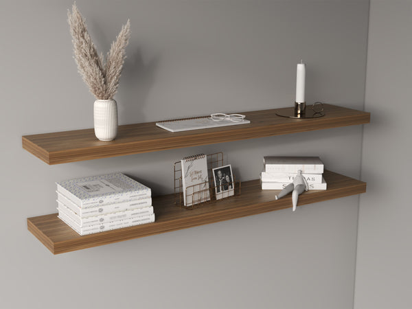 English Elm Floating Shelves 2-Tier Mahogany Finish - Stylish Wall-Mounted Storage For Home & Office Decor B097P250912