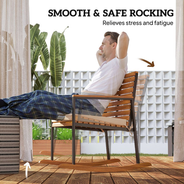English Elm Outsunny Acacia Wood Patio Rocking Chair Set of 2 with Cushions and Armrests W2225P485614