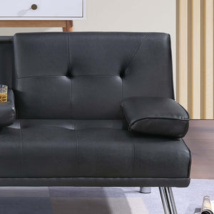 English Elm Black Faux Leather Adjustable Sofa With Fold-Down Table & Cup Holders - Stylish Sleep & Lounge Solution B011P381496