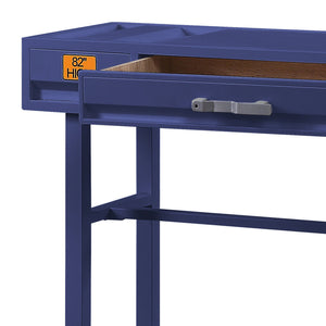 English Elm Blue Writing Desk Cargo-Style Industrial Workspace with Recessed Panel, Safety-Stop Drawer, Metal-Wood Finish B062P185678