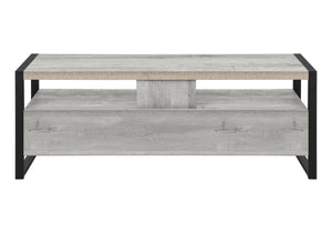 English Elm Tv Stand Rustic Reclaimed-Look 60 Inch Media Console with Open Shelf, 3 Metal Glide Drawers, Sturdy Frame Grey 61 L x 19 W x 8 H B2710P219135