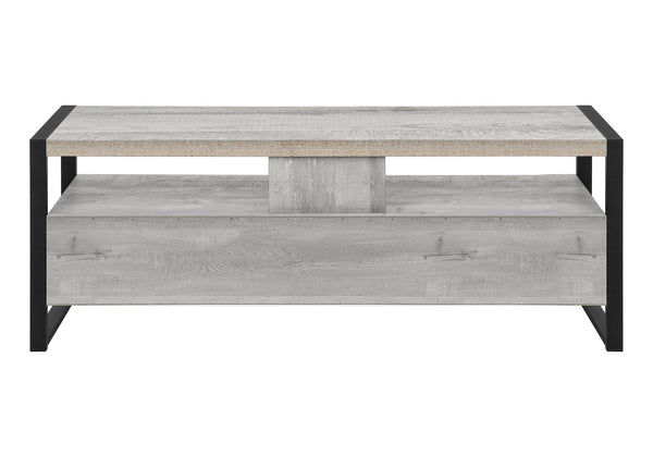 English Elm Tv Stand Rustic Reclaimed-Look 60 Inch Media Console with Open Shelf, 3 Metal Glide Drawers, Sturdy Frame Grey 61 L x 19 W x 8 H B2710P219135