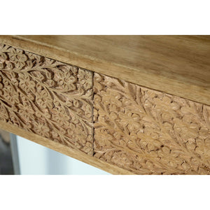 English Elm Harmony Modern Natural & Silver 2-Drawer Console Table with Sled Base, Knob Handles, Warm Wood Charm B062P333444
