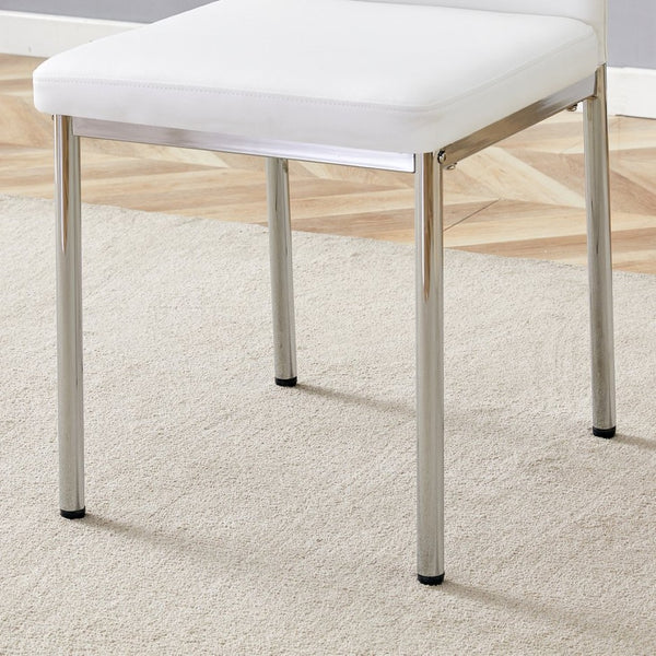 English Elm Table And Chair Set - Modern 38.6" Transparent Glass Dining Table With 6 White Pu Chairs, Silver Legs W1151S03817-GIGA