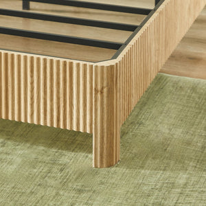 English Elm Queen Bed Frame with Led Lighting Curved Groove Panels and Floating Base Modern Bedroom W1820S00067