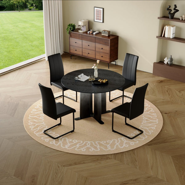 English Elm Round Mdf Dining Table with Gradient Cross Base Compact Modern Seating for Small Spaces Black W3875S00029