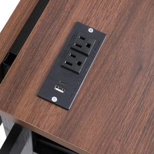 English Elm K&K 46.5'' Farmhouse Kitchen Island Cart with Beaded Drapes, Drop Leaf, Power Hub, Ample Storage Black N707P254872B