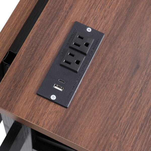 English Elm K&K 46.5'' Farmhouse Kitchen Island Cart with Beaded Drapes, Drop Leaf, Power Hub, Ample Storage Black N707P254872B