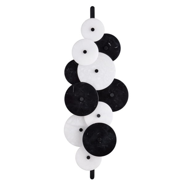 Inyo Wall Sconce: Elegant Mid-Century Modern Design with Black Marble & Alabaster for Stunning Illumination
