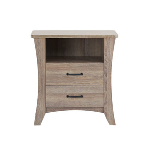 English Elm Nightstand Rustic Natural Finish with Open Top Shelf & 2 Smooth-Glide Drawers for Bedroom Storage B016P253792