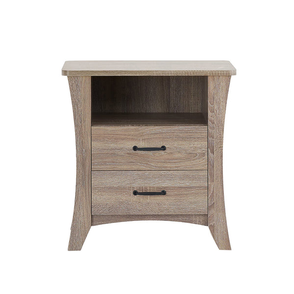 English Elm Nightstand Rustic Natural Finish with Open Top Shelf & 2 Smooth-Glide Drawers for Bedroom Storage B016P253792