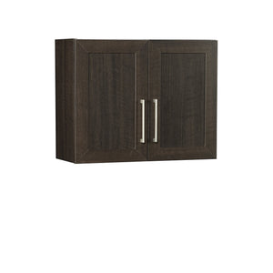 English Elm Wall Cabinet Brown Finish with Adjustable Shelves, Compact 33.75" x16.63" x5" Organizer for Kitchen Bath Garage B356P402698