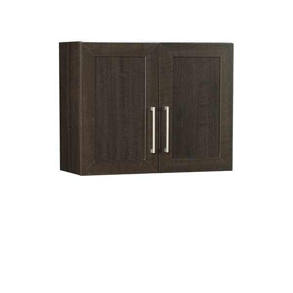 English Elm Wall Cabinet Brown Finish with Adjustable Shelves, Compact 33.75" x16.63" x5" Organizer for Kitchen Bath Garage B356P402698