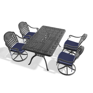 English Elm 5-Piece All-Weather Cast Aluminum Dining Set With Swivel Chairs & Rectangular Table For Outdoor Fun W1710S00353