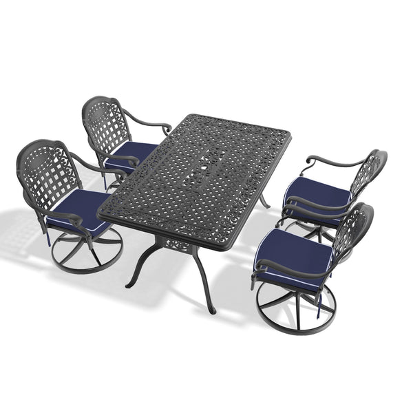 English Elm 5-Piece All-Weather Cast Aluminum Dining Set With Swivel Chairs & Rectangular Table For Outdoor Fun W1710S00353