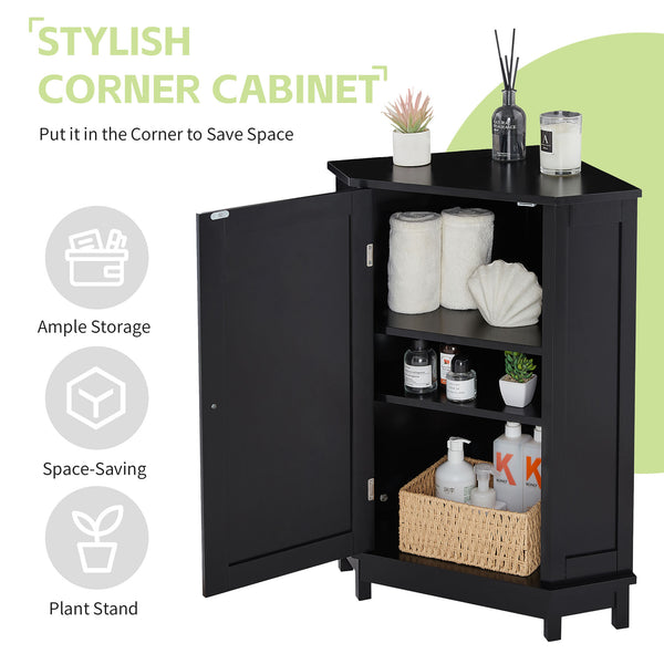 English Elm Black Triangle Corner Bathroom Cabinet with Adjustable Shelves, Modern MDF Storage Organizer, 70lb Capacity, Space-Saving Design N725P172615B
