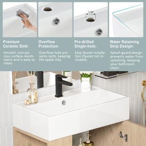 English Elm 21.6" Wood Left Side Storage Bathroom Vanity with Ceramic Sink, Soft-Close Door, Gold Handles, Modern SV000007AAD