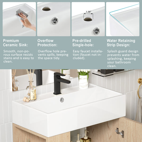 English Elm 21.6" Wood Left Side Storage Bathroom Vanity with Ceramic Sink, Soft-Close Door, Gold Handles, Modern SV000007AAD
