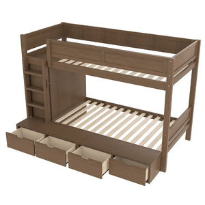 English Elm Twin Triple Bunk Bed Metal L-shaped Frame Sleeps Three Kids White Finish Brown W1580S00644
