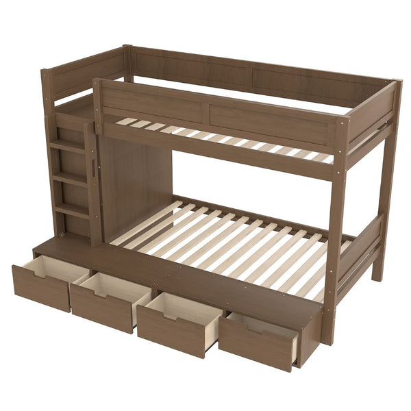 English Elm Twin Triple Bunk Bed Metal L-shaped Frame Sleeps Three Kids White Finish Brown W1580S00644