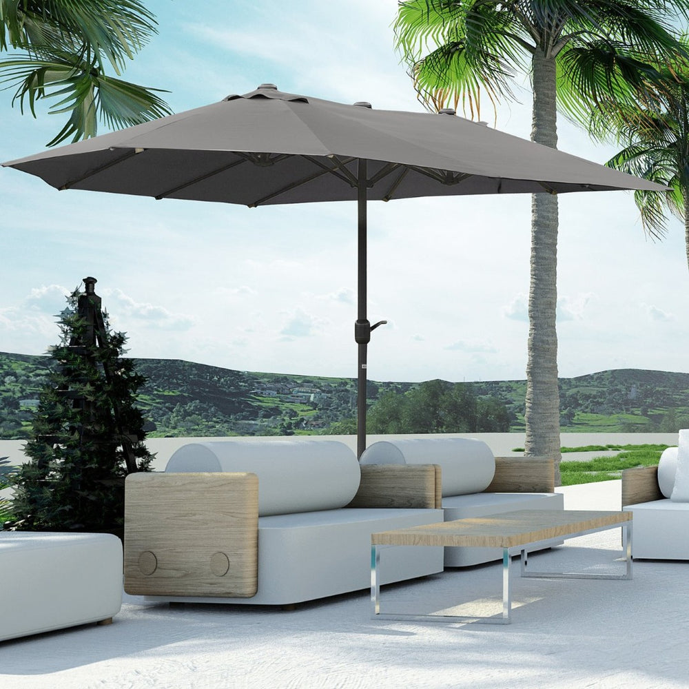 English Elm Outsunny 15' Rectangular Patio Umbrella - Double-Sided Shade, Easy Crank, Durable Steel Frame, Dark Gray W2225P200507-GIGA