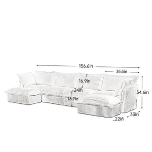 English Elm Slipcovered U-Shape Sectional Sofa Couch - Deep Comfy Seats, French Edges, 4-Seater In Soft Black Corduroy W3041S00101-GIGA