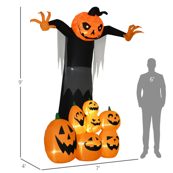 English Elm Halloween Giant Pumpkin Ghost Inflatable Yard Decor with Led Flame Glow Eight Feet Tall T3971P382648