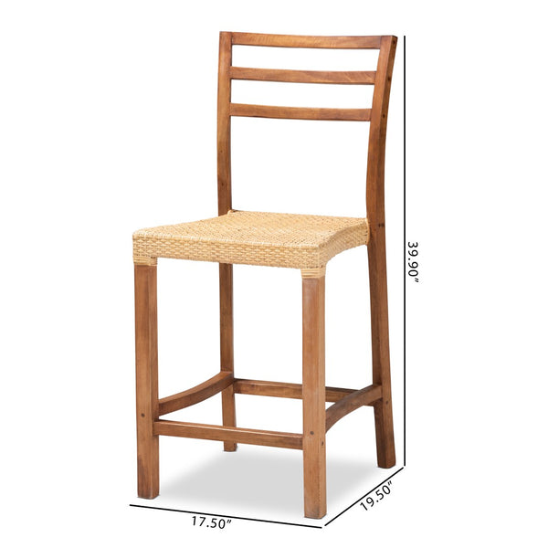 English Elm Modern Woven Rattan Mahogany Wood Counter Stool Bohemian Kitchen Seating B2750P470060