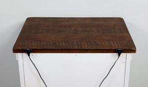 English Elm Plank Distressed White Transitional Nightstand 2-Drawer Solid Wood Bedside Table with Brass Arch Pulls and Felt-Lined French Dovetail Drawers B011P378480