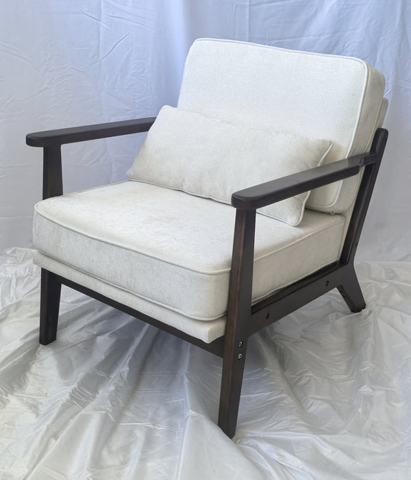 English Elm Mid-Century Modern Accent Chair In Beige - Vintage Luxury Design For Living Room & Bedroom Relaxation W1893P396359