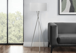 English Elm Lighting, Nickel 62" Tripod Floor Lamp with Grey Fabric Shade, 3-Way Dimmer, Modern Accent B2710P221314