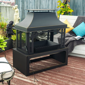 English Elm 40" Wood Burning Fireplace Outdoor Steel Fire Pit 50,000 BTU Rustic Chiminea for Patio Garden Backyards W853P166784