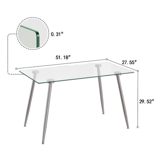English Elm 51 Inch Tempered Glass Dining Set for Four with Chrome Legs and Pu Leather Chairs W2189S00916