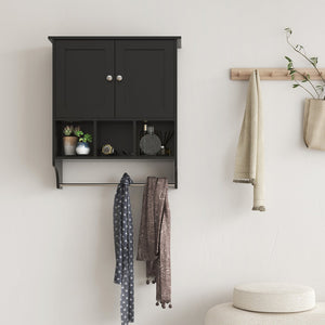 English Elm Bathroom Wall Cabinet with Towel Bar — Durable P2 MDF, Wall-Mount Storage for Toiletries & Medicine Black W2386P196627