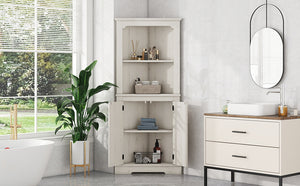English Elm Tall Corner Cabinet Wood Grain Beige - Tall 69.3" Storage Tower with Doors, Shelves & Space-Saving Design W1580P257486