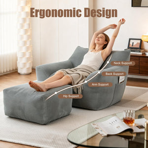 English Elm Bean Bag Chair with Armrests Shredded Foam Fill Oversized Lounge Seat for Adults Gray W5385P440000