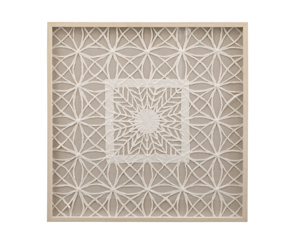 Basset Mirror Baize Wall Art: Exquisite Woven Natural Materials In Shadow Box Frame For Elegant Home Décor White Mdf,Clear Glass,Natural Fibers 7500-770