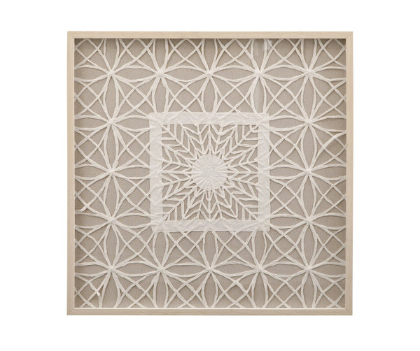 Basset Mirror Baize Wall Art: Exquisite Woven Natural Materials In Shadow Box Frame For Elegant Home Décor White Mdf,Clear Glass,Natural Fibers 7500-770