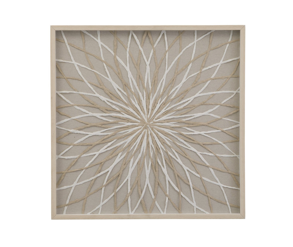 Basset Mirror Bengaline Wall Art - Unique Woven Natural Materials In Shadow Box Frame For Elegant Home Décor White Mdf,Clear Glass,Natural Fibers 7500-772