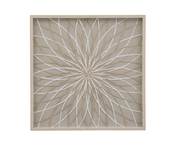 Basset Mirror Bengaline Wall Art - Unique Woven Natural Materials In Shadow Box Frame For Elegant Home Décor White Mdf,Clear Glass,Natural Fibers 7500-772