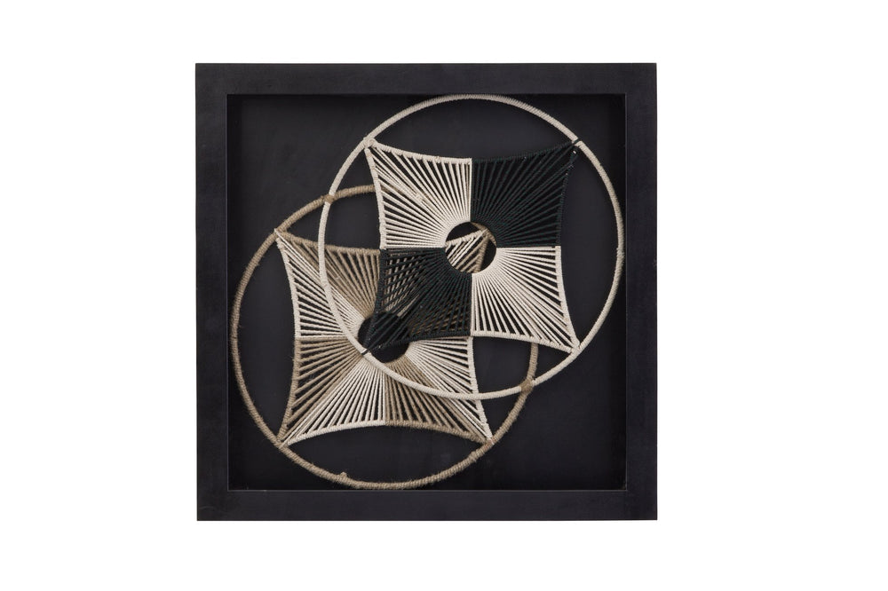 Basset Mirror Wrapped Wall Art - Stunning Shadow Box With Fiber Woven Design & Elegant Black Wood Molding Decor Black Mdf,Wood,Clear Glass,Jute 7500-775