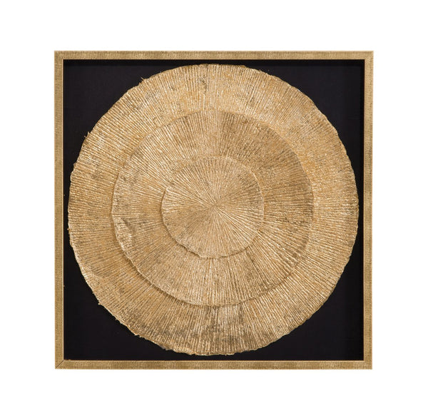 Basset Mirror Ophelia Shadow Box Wall Art With Elegant Black Mat And Gold Fan Design For Stunning Decor Accent Black Mdf,Wood,Clear Glass,Jute 7500-783