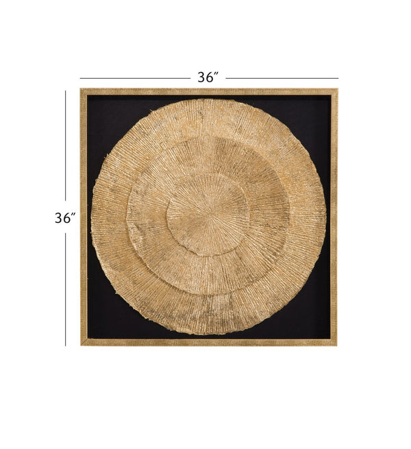 Basset Mirror Ophelia Shadow Box Wall Art With Elegant Black Mat And Gold Fan Design For Stunning Decor Accent Black Mdf,Wood,Clear Glass,Jute 7500-783