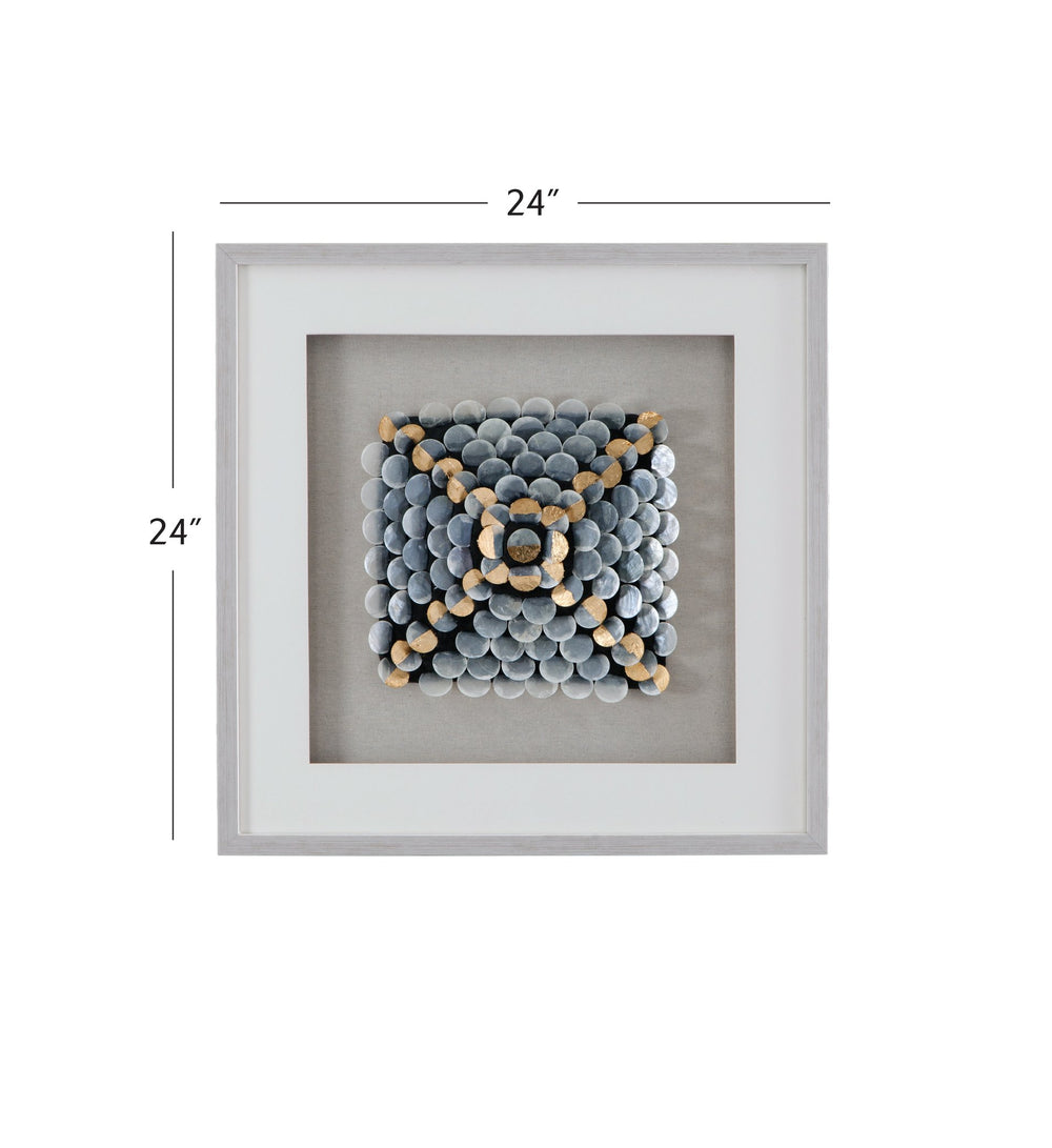 Basset Mirror Roselle Shadow Box Wall Art - Elegant Neutral Matboard & Silver Molding For Chic Home Decor Silver Shell,Linen,Mdf,Resin Frame 7500-784